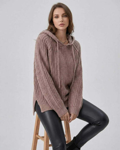 Loba Sweater by RAMBLION, cozy oversized brown knit with hood, perfect for fall and winter styling.
