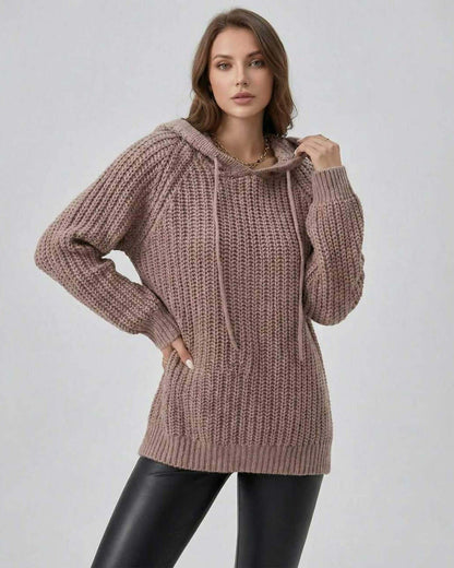 Loba Sweater by RAMBLION, cozy oversized brown hoodie with textured chunky knit, perfect for fall and winter wear.