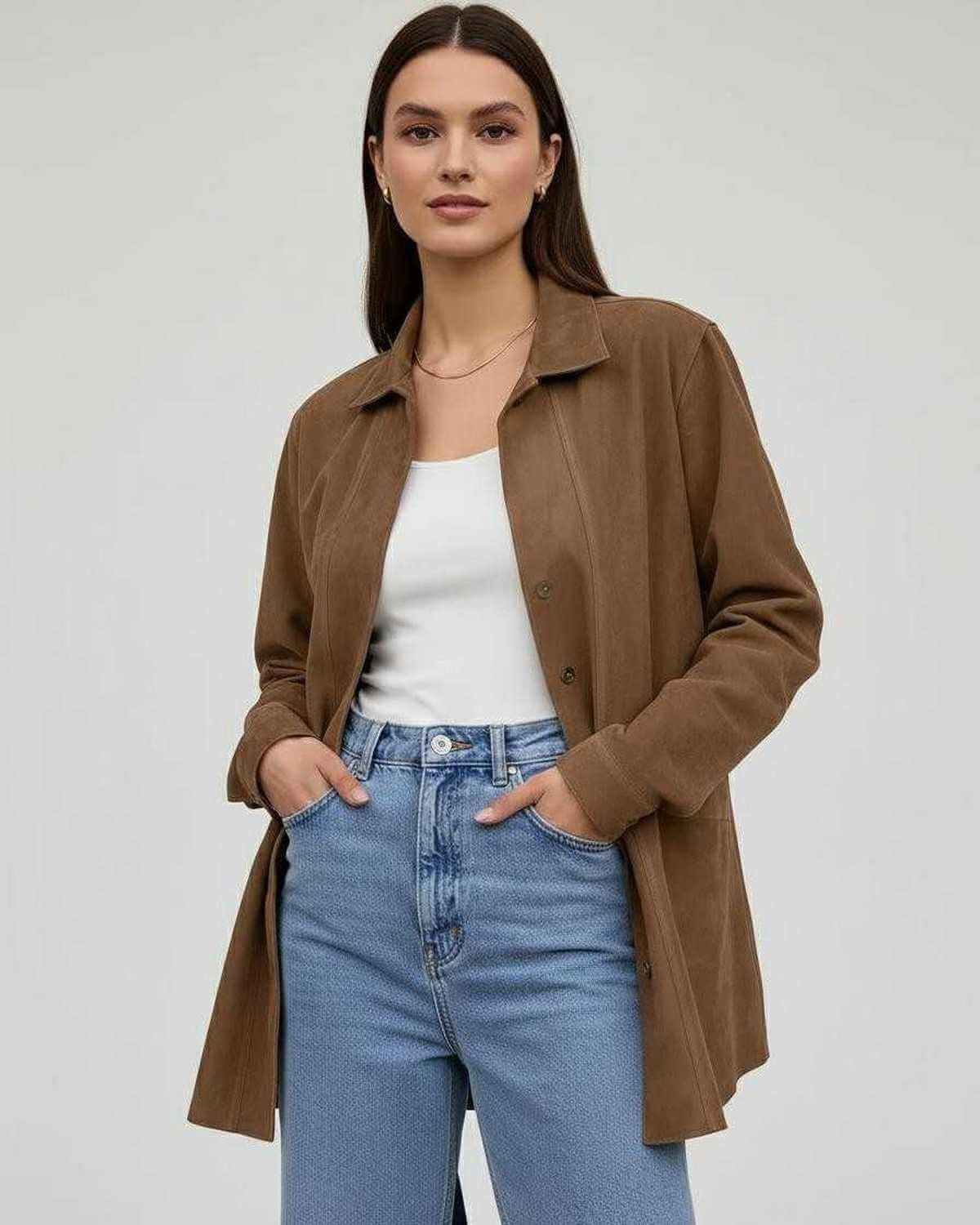 Lola Jacket by RAMBLION, brown oversized jacket, soft polyester, perfect for casual layering and polished looks.