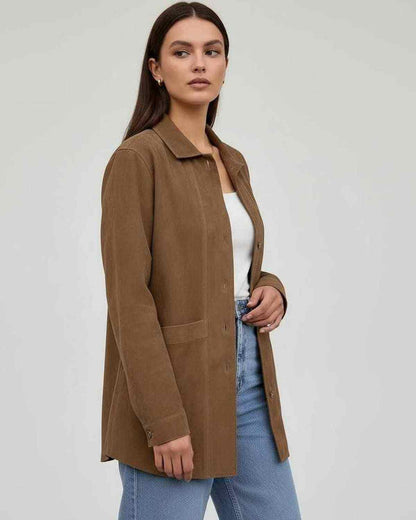 Lola Jacket by RAMBLION, brown oversized jacket, 95% polyester, perfect for casual layering, soft and polished look.