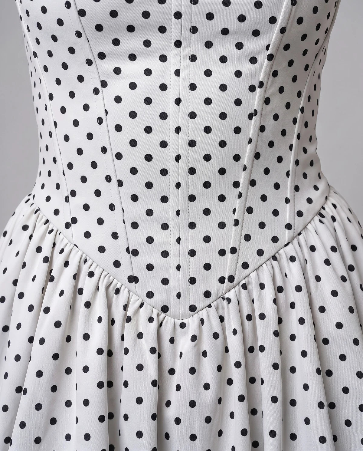 Loranthe Mini Dresses — White Polka Dot | SKU: RB-a722e3-whitep4c-XS,RB-a722e3-whitep4c-S,RB-a722e3-whitep4c-M,RB-a722e3-whitep4c-L
