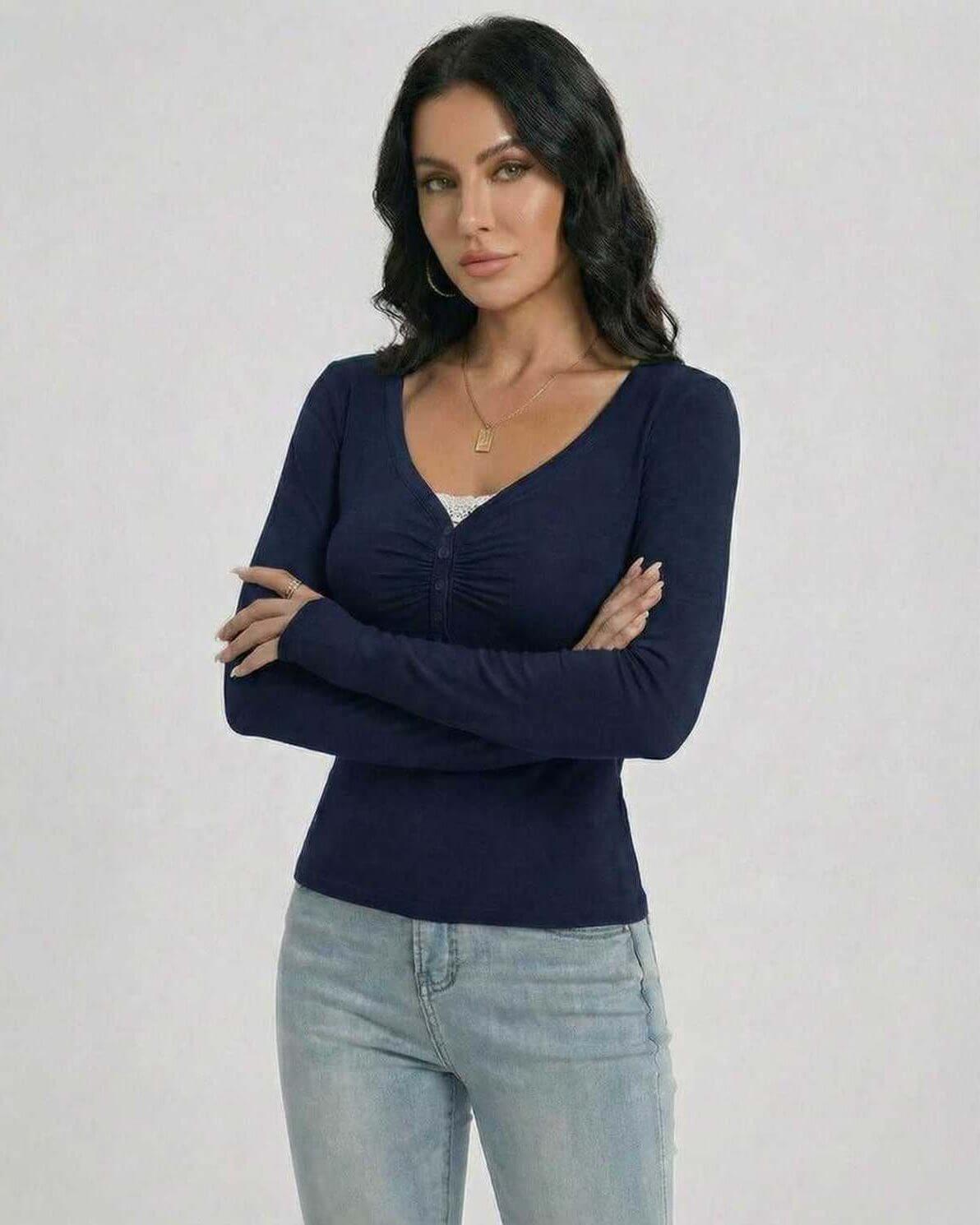 Luce Pullover featuring a V-neck, soft fabric, and elegant design from RAMBLION, perfect for casual or sophisticated occasions.