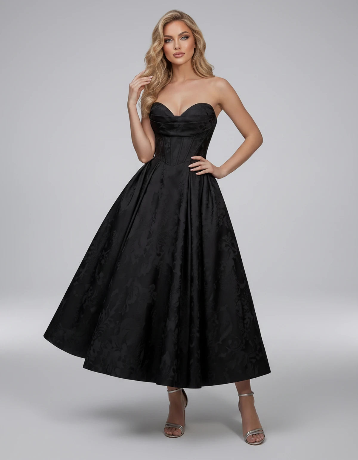 Lucienne Midi Dresses — Black | SKU: RB-edcd9f-black-2,RB-edcd9f-black-4,RB-edcd9f-black-6,RB-edcd9f-black-8,RB-edcd9f-black-10,RB-edcd9f-black-12,RB-edcd9f-black-14,RB-edcd9f-black-16,RB-edcd9f-black-16W,RB-edcd9f-black-18W,RB-edcd9f-black-20W,RB-edcd9f-black-22W