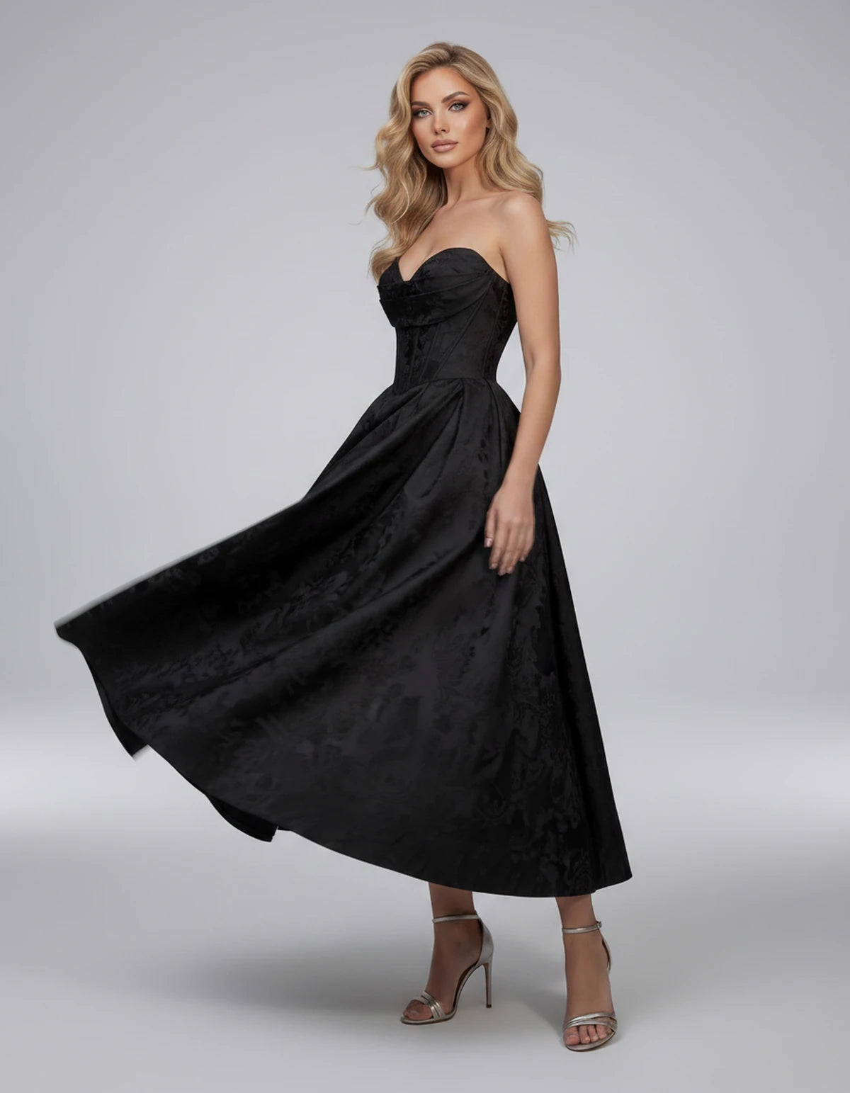 Lucienne Midi Dresses — Black | SKU: RB-edcd9f-black-2,RB-edcd9f-black-4,RB-edcd9f-black-6,RB-edcd9f-black-8,RB-edcd9f-black-10,RB-edcd9f-black-12,RB-edcd9f-black-14,RB-edcd9f-black-16,RB-edcd9f-black-16W,RB-edcd9f-black-18W,RB-edcd9f-black-20W,RB-edcd9f-black-22W