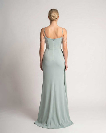 Ramblion Lume maxi dress — spaghetti-strap neckline · side detail · styled for prom season