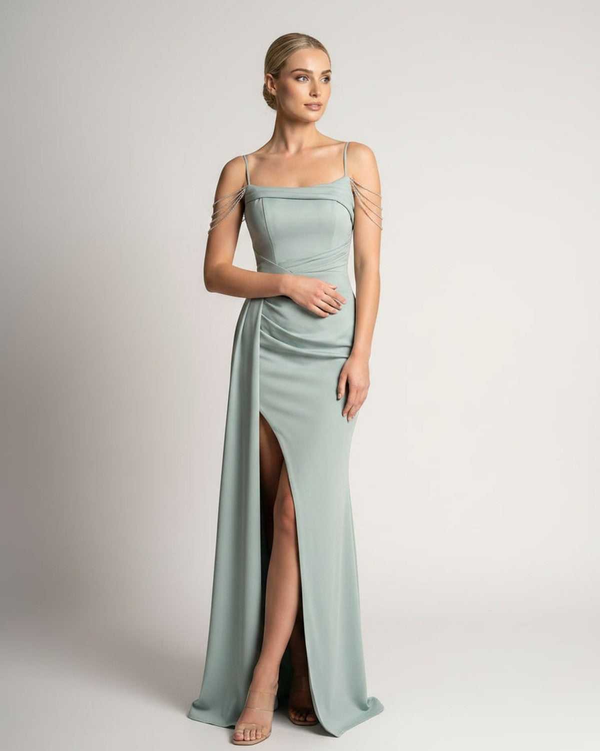 Ramblion Lume maxi dress — spaghetti-strap neckline · styled view 6 · styled for prom season