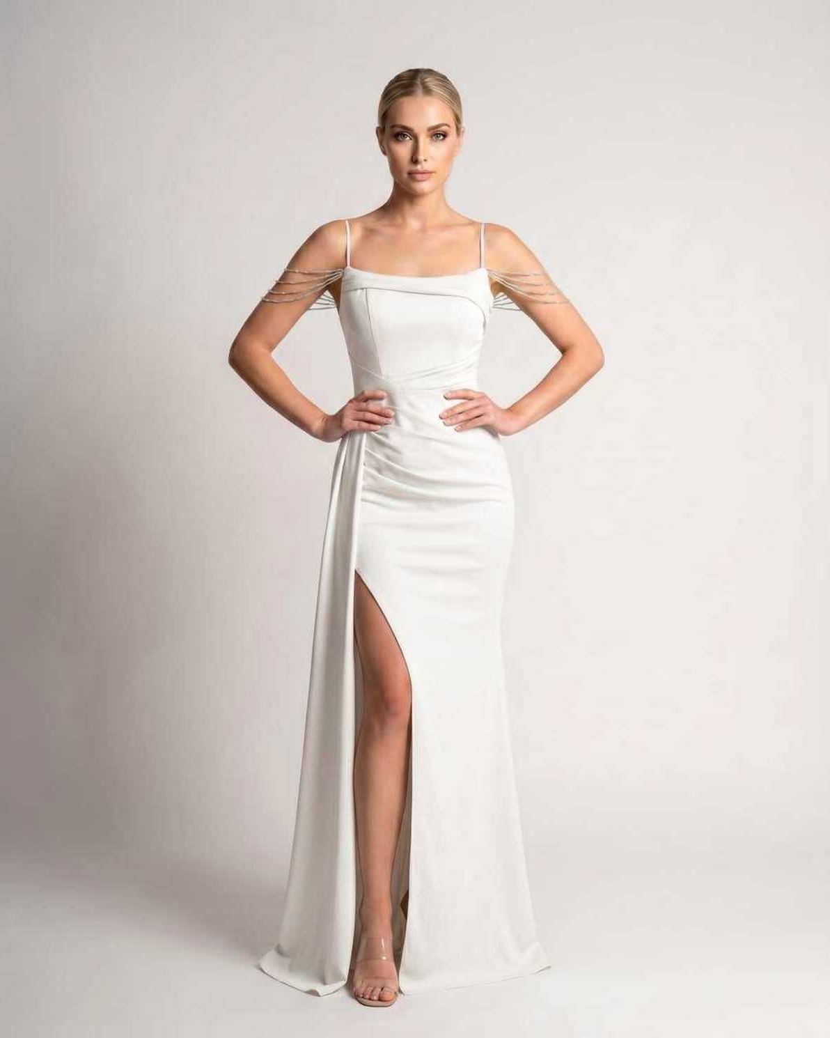 Ramblion Lume maxi dress — spaghetti-strap neckline · styled view 8 · styled for prom season
