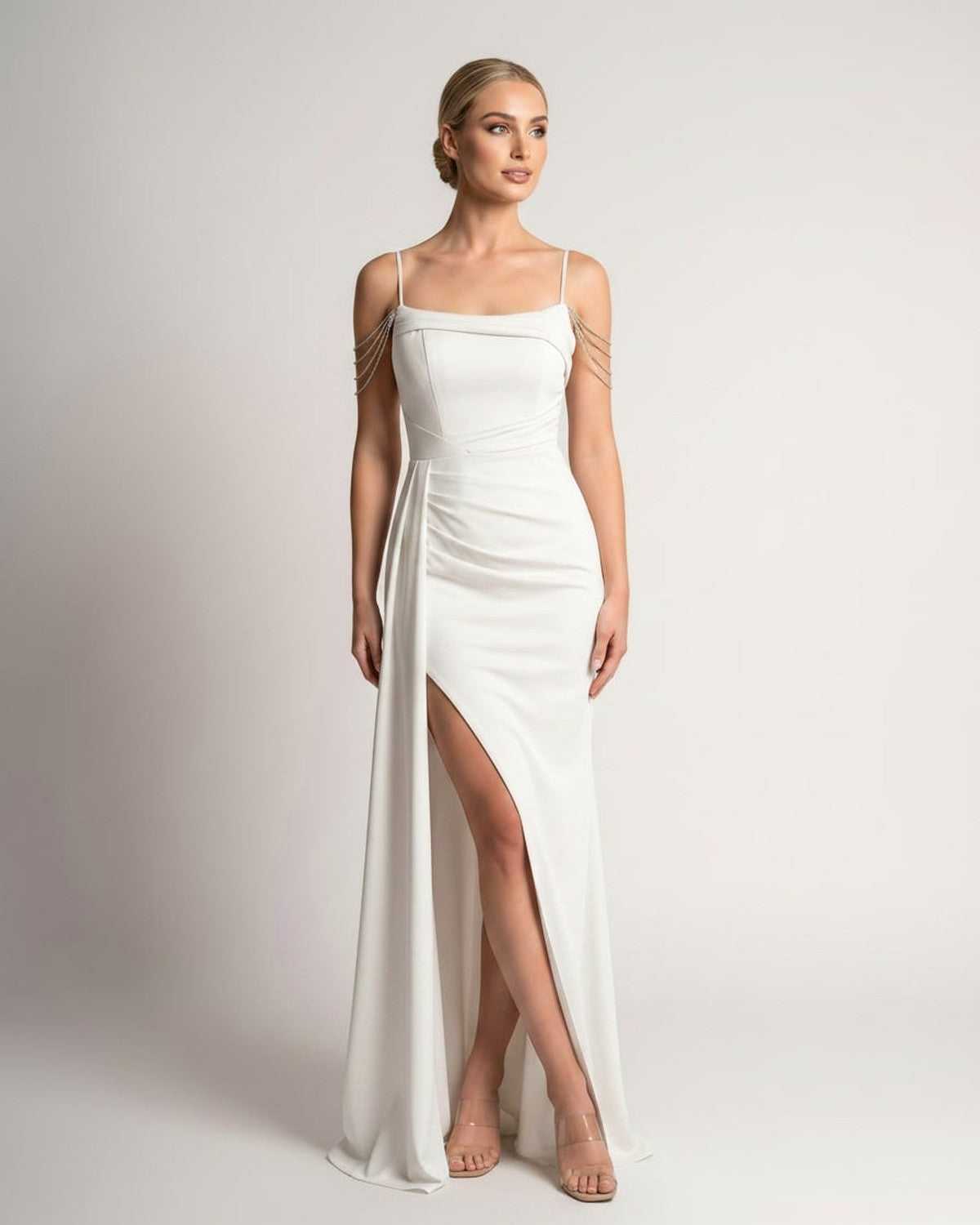 Ramblion Lume maxi dress — spaghetti-strap neckline · styled view 10 · styled for prom season