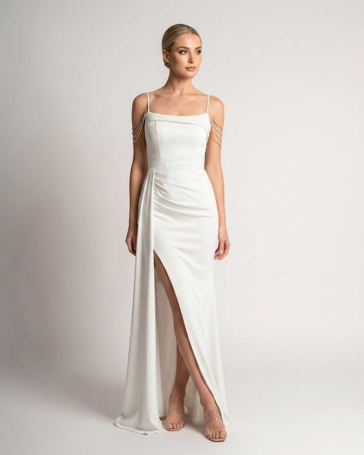 Ramblion Lume maxi dress — spaghetti-strap neckline · styled view 11 · styled for prom season