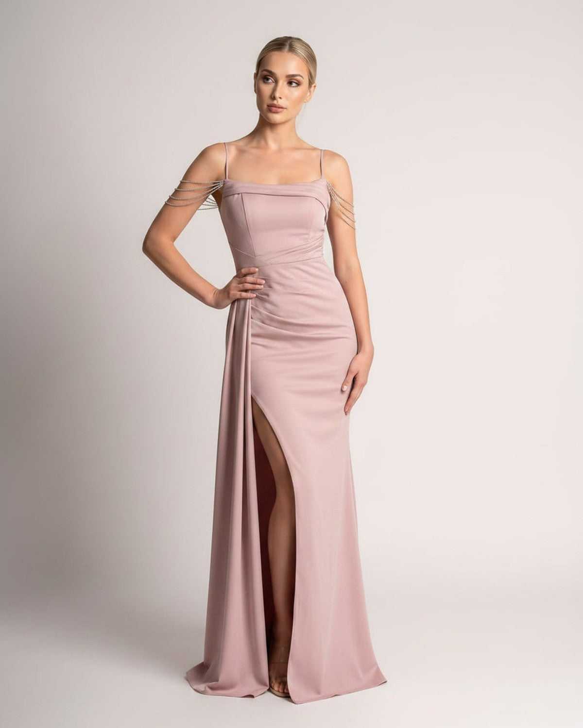 Ramblion Lume maxi dress — spaghetti-strap neckline · styled view 25 · styled for prom season