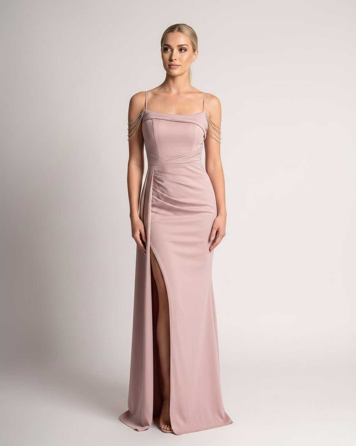 Ramblion Lume maxi dress — spaghetti-strap neckline · styled view 26 · styled for prom season