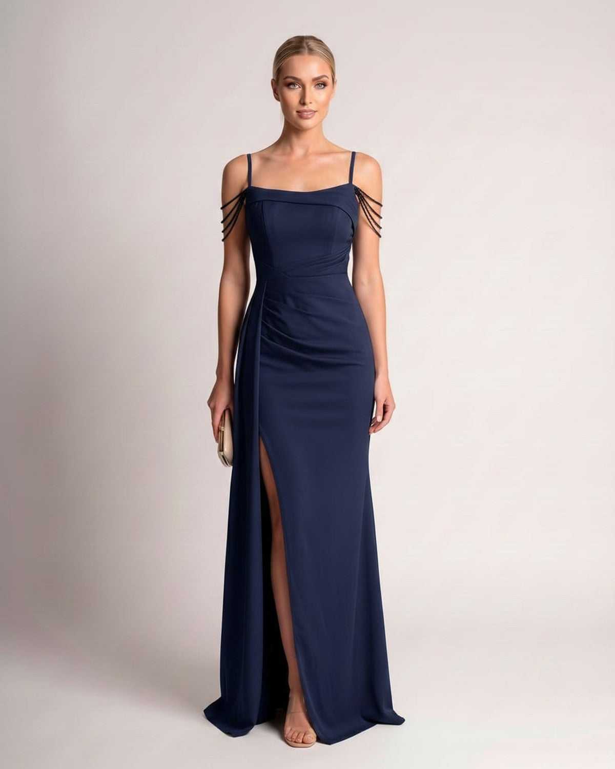Ramblion Lume maxi dress — spaghetti-strap neckline · styled view 40 · styled for prom season