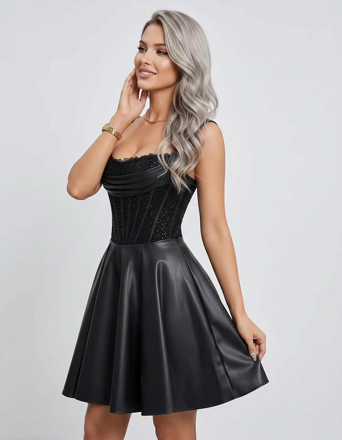 Satin & Sequined Lace Sleeveless Square Neck A-Line Mini Dress for Party, Cocktail, Evening, Summer & Wedding Guest Events, s | SKU: LM-582914706381524-BLACK-L,LM-582914706381524-BLACK-M,LM-582914706381524-BLACK-S,LM-582914706381524-BLACK-XL,LM-582914706381524-BLACK-XS
