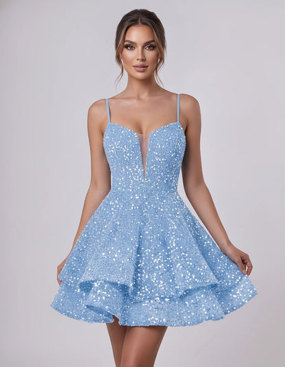 Sequin Sleeveless Sweetheart Plunge Fit-and-Flare Mini Dress for Graduation, Homecoming, Party, Cocktail, Evening, Wedding Gu | SKU: LM-384716295108437-LIGHTBLUE-L,LM-384716295108437-LIGHTBLUE-M,LM-384716295108437-LIGHTBLUE-S,LM-384716295108437-LIGHTBLUE-XL,LM-384716295108437-LIGHTBLUE-XS