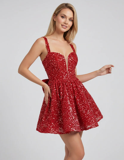 Sequin Polyester Sleeveless V-Neck A-Line Mini Dress for Party, Cocktail, Evening Events, Summer Celebrations & Wedding Guest | SKU: LMD-583917264851307-RED-L,LMD-583917264851307-RED-M,LMD-583917264851307-RED-S,LMD-583917264851307-RED-XL,LMD-583917264851307-RED-XS