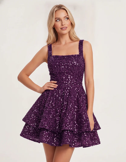Sequin Sleeveless Square Neck Tiered A-Line Mini Dress for Party, Cocktail, Evening, Homecoming, Graduation, Wedding Guest & | SKU: LMD-583104927461825-MAUVE-L,LMD-583104927461825-MAUVE-M,LMD-583104927461825-MAUVE-S,LMD-583104927461825-MAUVE-XL,LMD-583104927461825-MAUVE-XS