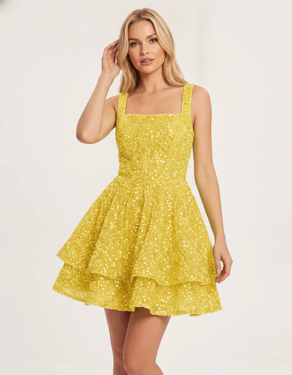 Sequin Sleeveless Square Neck Tiered A-Line Mini Dress for Party, Cocktail, Evening, Homecoming, Graduation, Wedding Guest & | SKU: LMD-583104927461825-MAUVE-L,LMD-583104927461825-MAUVE-M,LMD-583104927461825-MAUVE-S,LMD-583104927461825-MAUVE-XL,LMD-583104927461825-MAUVE-XS