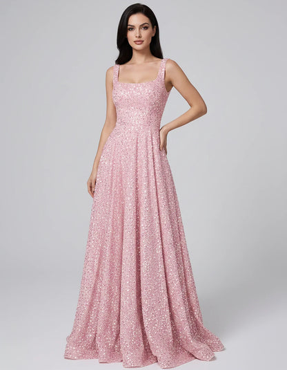 Sequin spaghetti strap square neck A-line floor length maxi dress for party, cocktail, evening, wedding guest, summer formal | SKU: SPD-482913756014582-BLUSH-L,SPD-482913756014582-BLUSH-M,SPD-482913756014582-BLUSH-S,SPD-482913756014582-BLUSH-XL,SPD-482913756014582-BLUSH-XS