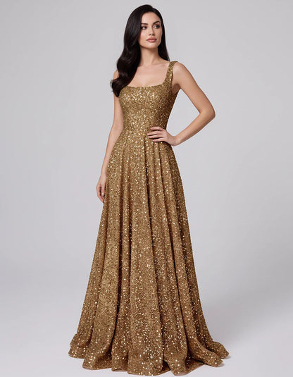 Sequin spaghetti strap square neck A-line floor length maxi dress for party, cocktail, evening, wedding guest, summer formal | SKU: SPD-482913756014582-BROWN-L,SPD-482913756014582-BROWN-M,SPD-482913756014582-BROWN-S,SPD-482913756014582-BROWN-XL,SPD-482913756014582-BROWN-XS