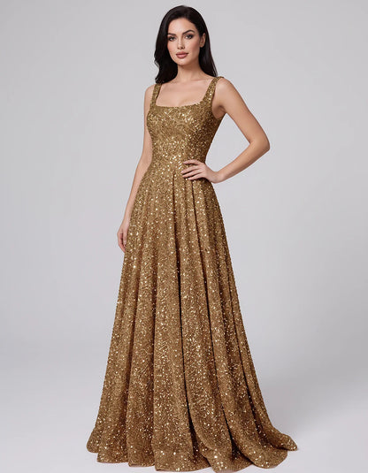 Sequin spaghetti strap square neck A-line floor length maxi dress for party, cocktail, evening, wedding guest, summer formal | SKU: SPD-482913756014582-BROWN-L,SPD-482913756014582-BROWN-M,SPD-482913756014582-BROWN-S,SPD-482913756014582-BROWN-XL,SPD-482913756014582-BROWN-XS
