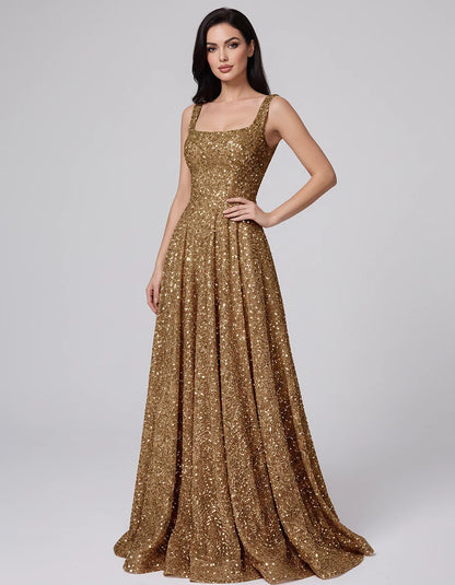 Sequin spaghetti strap square neck A-line floor length maxi dress for party, cocktail, evening, wedding guest, summer formal | SKU: SPD-482913756014582-BROWN-L,SPD-482913756014582-BROWN-M,SPD-482913756014582-BROWN-S,SPD-482913756014582-BROWN-XL,SPD-482913756014582-BROWN-XS