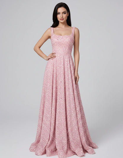 Sequin spaghetti strap square neck A-line floor length maxi dress for party, cocktail, evening, wedding guest, summer formal | SKU: SPD-482913756014582-BLUSH-L,SPD-482913756014582-BLUSH-M,SPD-482913756014582-BLUSH-S,SPD-482913756014582-BLUSH-XL,SPD-482913756014582-BLUSH-XS