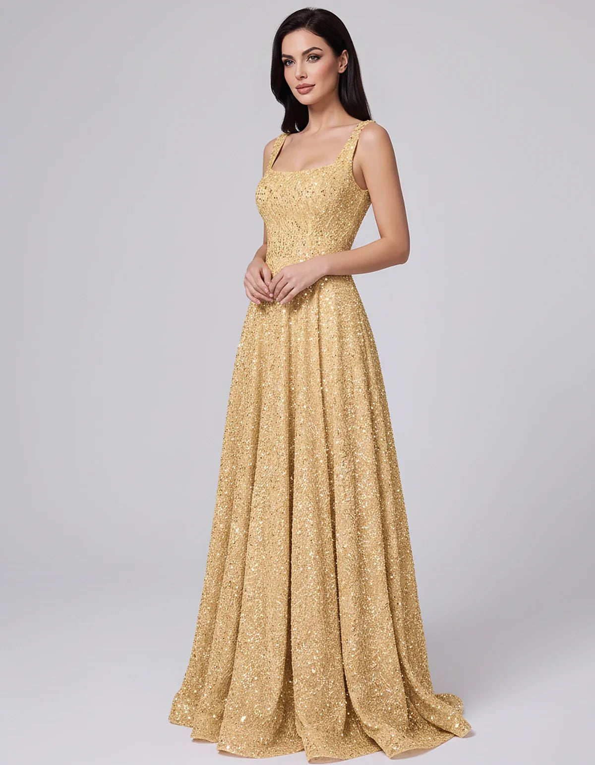 Sequin spaghetti strap square neck A-line floor length maxi dress for party, cocktail, evening, wedding guest, summer formal | SKU: SPD-482913756014582-LIGHTYELLOW-L,SPD-482913756014582-LIGHTYELLOW-M,SPD-482913756014582-LIGHTYELLOW-S,SPD-482913756014582-LIGHTYELLOW-XL,SPD-482913756014582-LIGHTYELLOW-XS