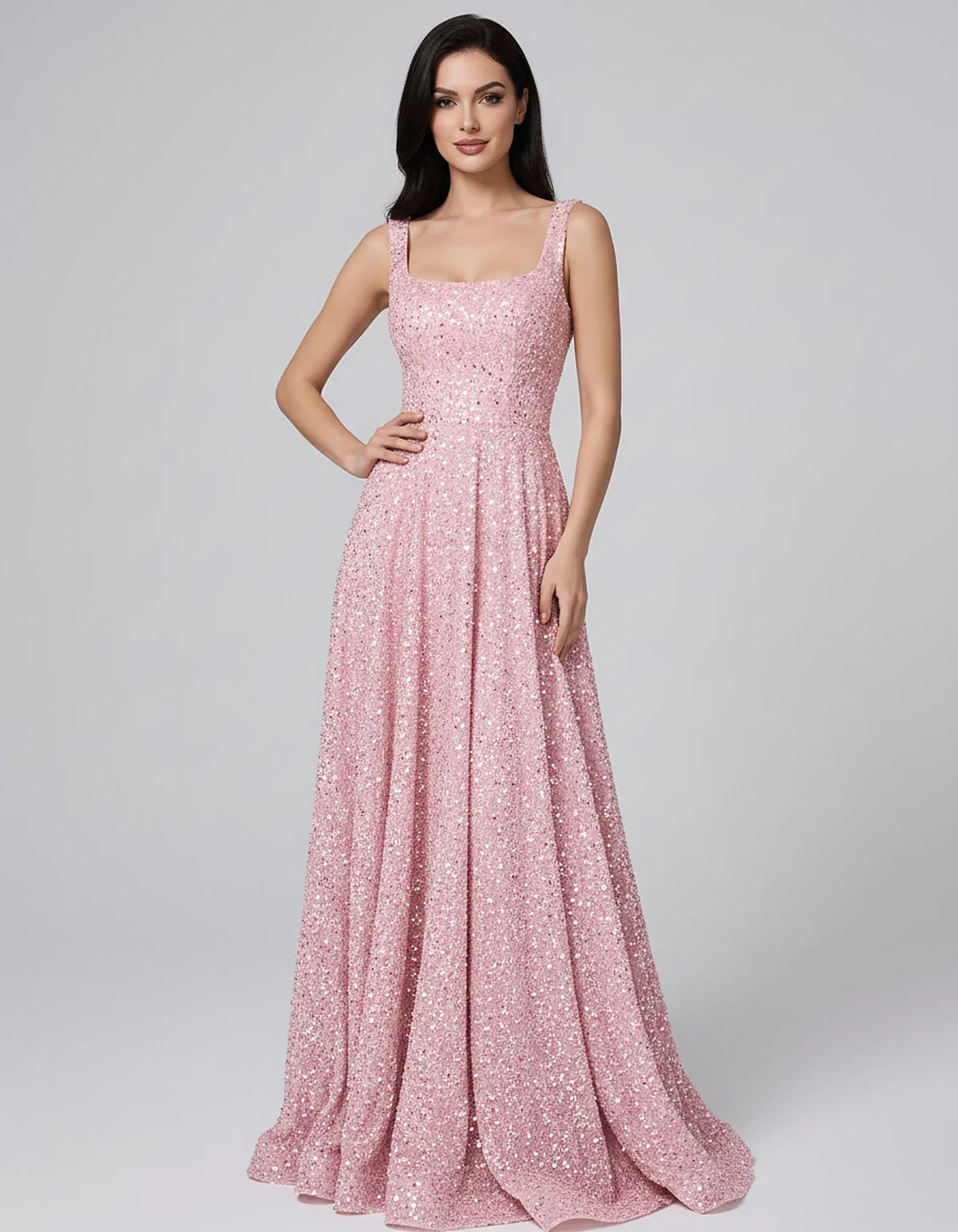 Sequin spaghetti strap square neck A-line floor length maxi dress for party, cocktail, evening, wedding guest, summer formal | SKU: SPD-482913756014582-BLUSH-L,SPD-482913756014582-BLUSH-M,SPD-482913756014582-BLUSH-S,SPD-482913756014582-BLUSH-XL,SPD-482913756014582-BLUSH-XS