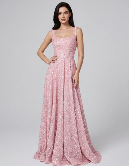 Sequin spaghetti strap square neck A-line floor length maxi dress for party, cocktail, evening, wedding guest, summer formal | SKU: SPD-482913756014582-BLUSH-L,SPD-482913756014582-BLUSH-M,SPD-482913756014582-BLUSH-S,SPD-482913756014582-BLUSH-XL,SPD-482913756014582-BLUSH-XS