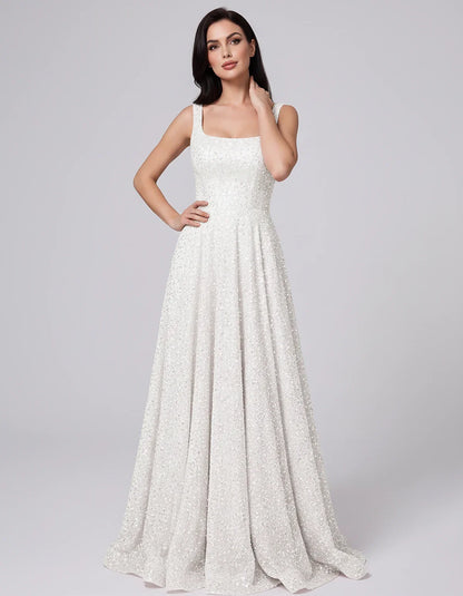 Sequin spaghetti strap square neck A-line floor length maxi dress for party, cocktail, evening, wedding guest, summer formal | SKU: SPD-482913756014582-IVORY-L,SPD-482913756014582-IVORY-M,SPD-482913756014582-IVORY-S,SPD-482913756014582-IVORY-XL,SPD-482913756014582-IVORY-XS