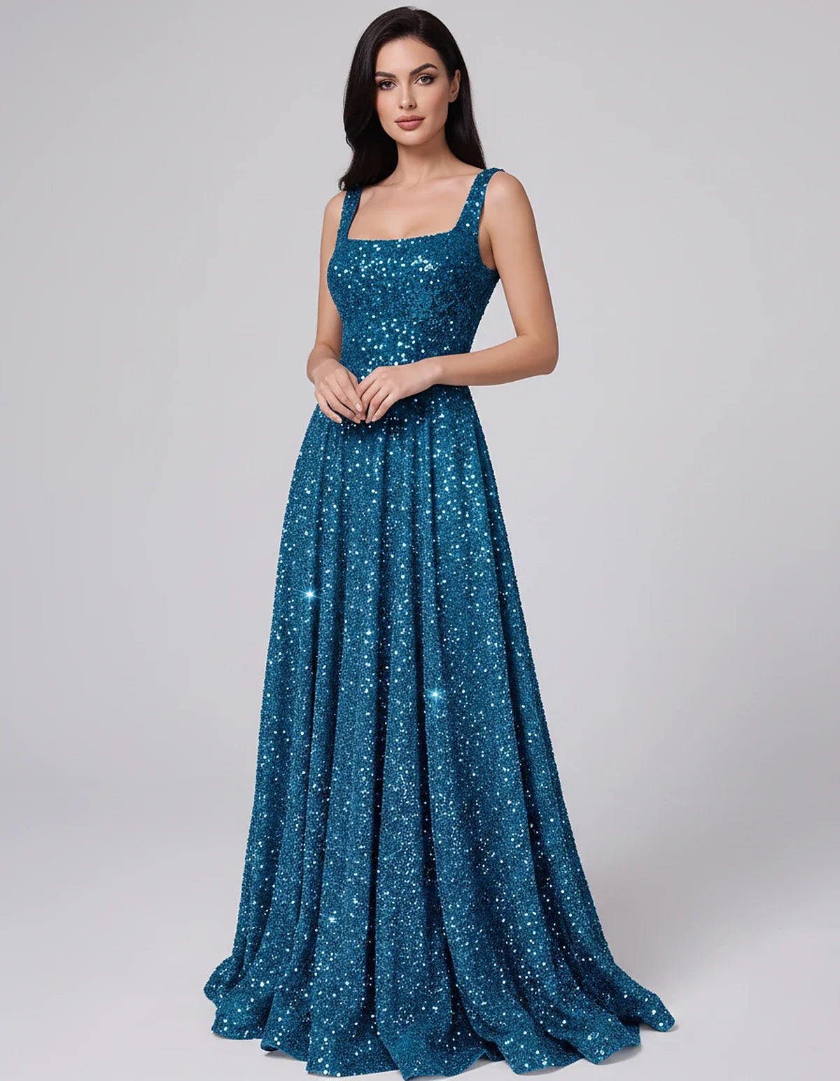 Sequin spaghetti strap square neck A-line floor length maxi dress for party, cocktail, evening, wedding guest, summer formal | SKU: SPD-482913756014582-AQUA-L,SPD-482913756014582-AQUA-M,SPD-482913756014582-AQUA-S,SPD-482913756014582-AQUA-XL,SPD-482913756014582-AQUA-XS