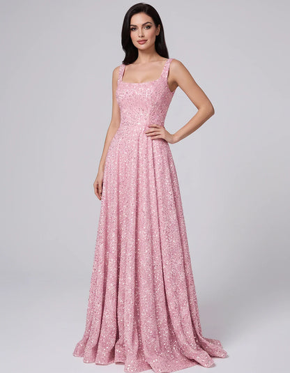 Sequin spaghetti strap square neck A-line floor length maxi dress for party, cocktail, evening, wedding guest, summer formal | SKU: SPD-482913756014582-PINK-L,SPD-482913756014582-PINK-M,SPD-482913756014582-PINK-S,SPD-482913756014582-PINK-XL,SPD-482913756014582-PINK-XS
