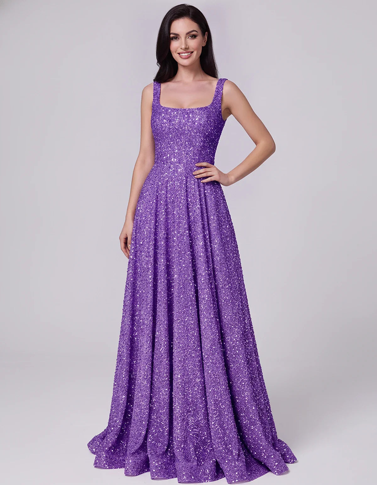 Sequin spaghetti strap square neck A-line floor length maxi dress for party, cocktail, evening, wedding guest, summer formal | SKU: SPD-482913756014582-PURPLE-L,SPD-482913756014582-PURPLE-M,SPD-482913756014582-PURPLE-S,SPD-482913756014582-PURPLE-XL,SPD-482913756014582-PURPLE-XS