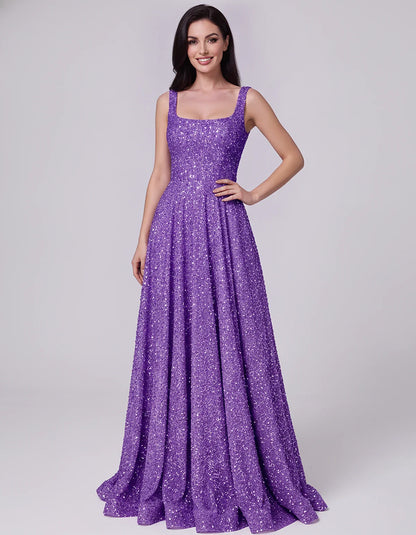 Sequin spaghetti strap square neck A-line floor length maxi dress for party, cocktail, evening, wedding guest, summer formal | SKU: SPD-482913756014582-PURPLE-L,SPD-482913756014582-PURPLE-M,SPD-482913756014582-PURPLE-S,SPD-482913756014582-PURPLE-XL,SPD-482913756014582-PURPLE-XS