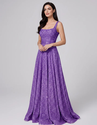 Sequin spaghetti strap square neck A-line floor length maxi dress for party, cocktail, evening, wedding guest, summer formal | SKU: SPD-482913756014582-PURPLE-L,SPD-482913756014582-PURPLE-M,SPD-482913756014582-PURPLE-S,SPD-482913756014582-PURPLE-XL,SPD-482913756014582-PURPLE-XS