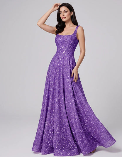Sequin spaghetti strap square neck A-line floor length maxi dress for party, cocktail, evening, wedding guest, summer formal | SKU: SPD-482913756014582-PURPLE-L,SPD-482913756014582-PURPLE-M,SPD-482913756014582-PURPLE-S,SPD-482913756014582-PURPLE-XL,SPD-482913756014582-PURPLE-XS