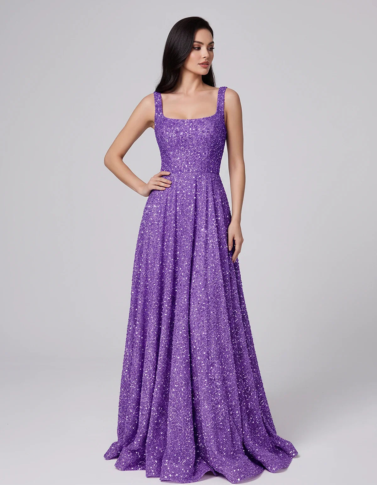 Sequin spaghetti strap square neck A-line floor length maxi dress for party, cocktail, evening, wedding guest, summer formal | SKU: SPD-482913756014582-PURPLE-L,SPD-482913756014582-PURPLE-M,SPD-482913756014582-PURPLE-S,SPD-482913756014582-PURPLE-XL,SPD-482913756014582-PURPLE-XS