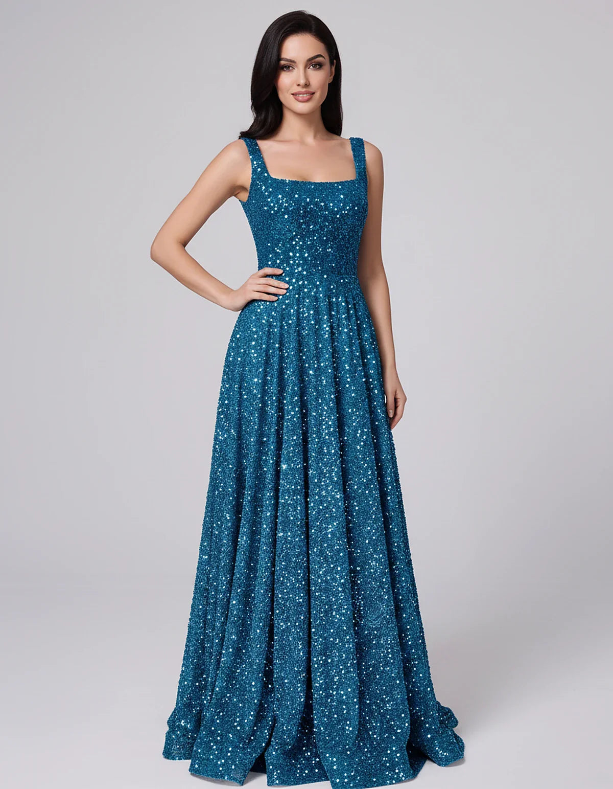 Sequin spaghetti strap square neck A-line floor length maxi dress for party, cocktail, evening, wedding guest, summer formal | SKU: SPD-482913756014582-AQUA-L,SPD-482913756014582-AQUA-M,SPD-482913756014582-AQUA-S,SPD-482913756014582-AQUA-XL,SPD-482913756014582-AQUA-XS