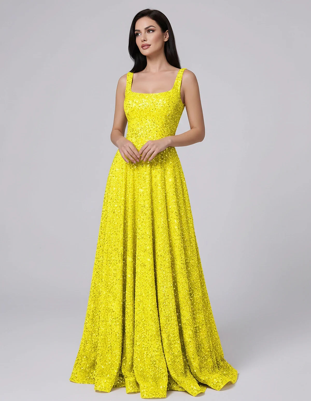 Sequin spaghetti strap square neck A-line floor length maxi dress for party, cocktail, evening, wedding guest, summer formal | SKU: SPD-482913756014582-WHITE-L,SPD-482913756014582-WHITE-M,SPD-482913756014582-WHITE-S,SPD-482913756014582-WHITE-XL,SPD-482913756014582-WHITE-XS