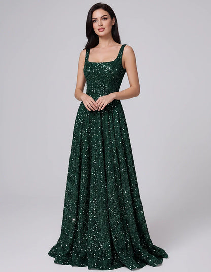Sequin spaghetti strap square neck A-line floor length maxi dress for party, cocktail, evening, wedding guest, summer formal | SKU: SPD-482913756014582-EMERALD-L,SPD-482913756014582-EMERALD-M,SPD-482913756014582-EMERALD-S,SPD-482913756014582-EMERALD-XL,SPD-482913756014582-EMERALD-XS