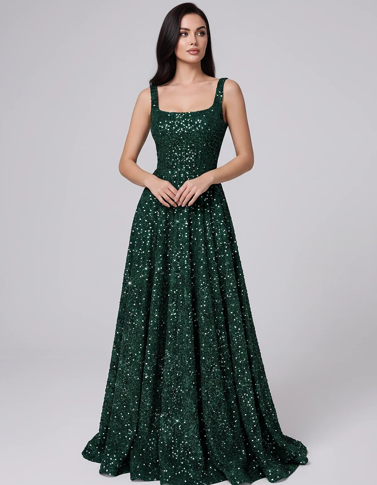 Sequin spaghetti strap square neck A-line floor length maxi dress for party, cocktail, evening, wedding guest, summer formal | SKU: SPD-482913756014582-EMERALD-L,SPD-482913756014582-EMERALD-M,SPD-482913756014582-EMERALD-S,SPD-482913756014582-EMERALD-XL,SPD-482913756014582-EMERALD-XS