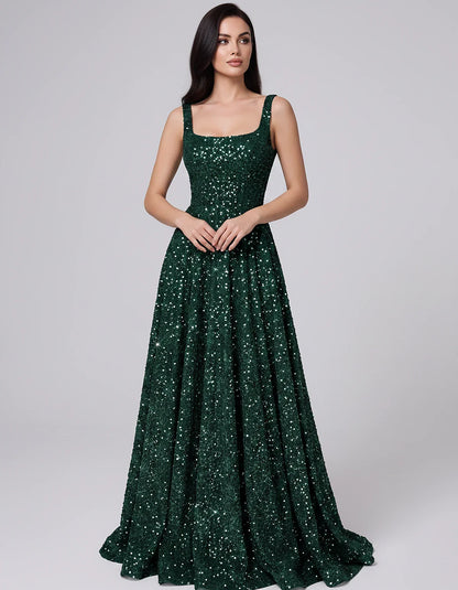 Sequin spaghetti strap square neck A-line floor length maxi dress for party, cocktail, evening, wedding guest, summer formal | SKU: SPD-482913756014582-EMERALD-L,SPD-482913756014582-EMERALD-M,SPD-482913756014582-EMERALD-S,SPD-482913756014582-EMERALD-XL,SPD-482913756014582-EMERALD-XS