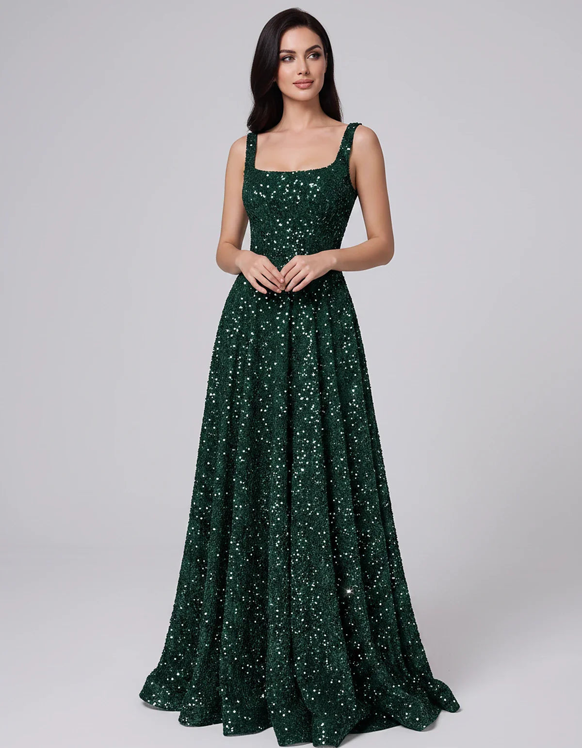 Sequin spaghetti strap square neck A-line floor length maxi dress for party, cocktail, evening, wedding guest, summer formal | SKU: SPD-482913756014582-EMERALD-L,SPD-482913756014582-EMERALD-M,SPD-482913756014582-EMERALD-S,SPD-482913756014582-EMERALD-XL,SPD-482913756014582-EMERALD-XS