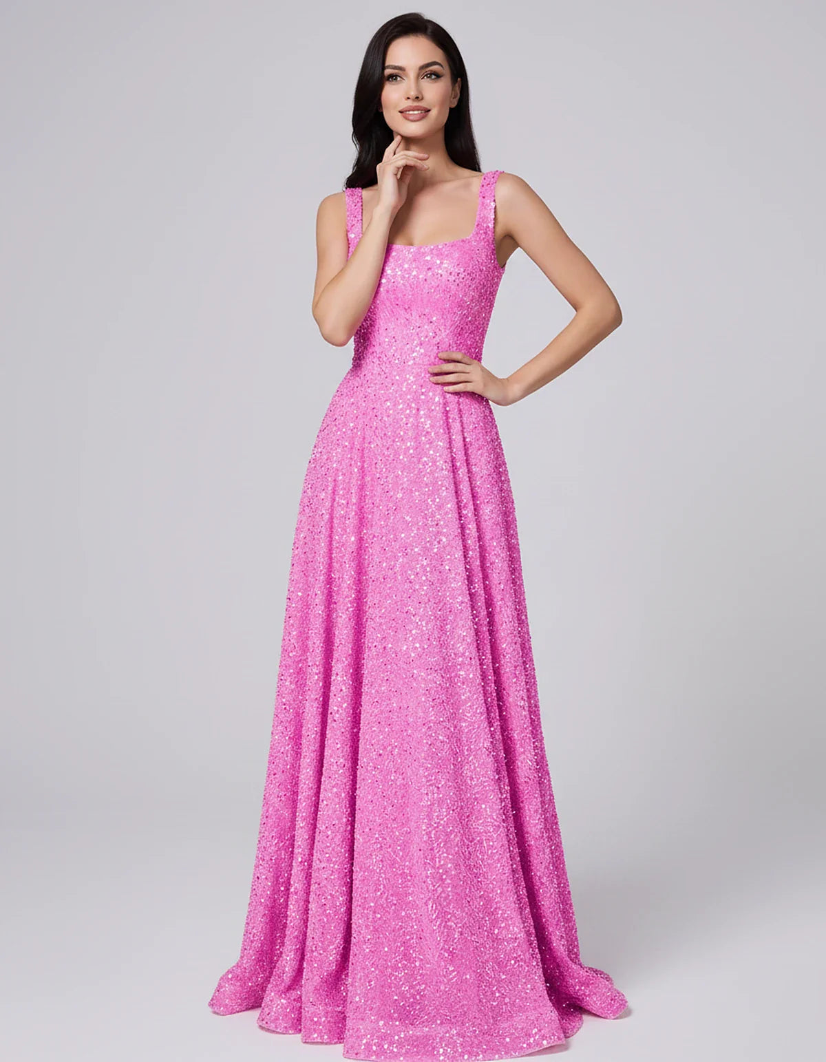 Sequin spaghetti strap square neck A-line floor length maxi dress for party, cocktail, evening, wedding guest, summer formal | SKU: SPD-482913756014582-FUCHSIA-L,SPD-482913756014582-FUCHSIA-M,SPD-482913756014582-FUCHSIA-S,SPD-482913756014582-FUCHSIA-XL,SPD-482913756014582-FUCHSIA-XS