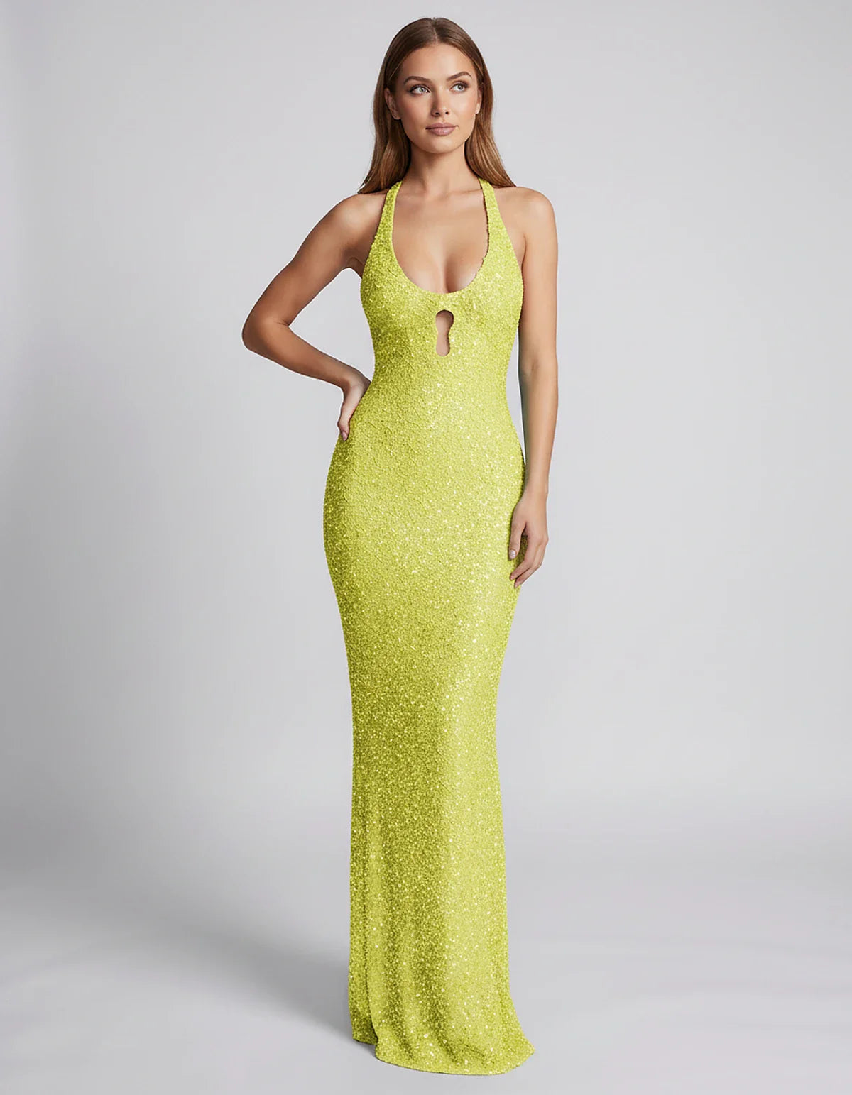 Sequin Sleeveless Halter Scoop Neck Mermaid Maxi Dress for Party, Cocktail, Evening, Wedding Guest, Summer Events, front view | SKU: LM-583920174628351-SAGE-L,LM-583920174628351-SAGE-M,LM-583920174628351-SAGE-S,LM-583920174628351-SAGE-XL,LM-583920174628351-SAGE-XS