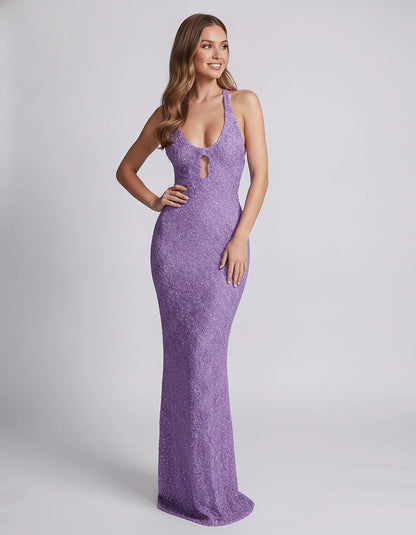 Sequin Sleeveless Halter Scoop Neck Mermaid Maxi Dress for Party, Cocktail, Evening, Wedding Guest, Summer Events, front view | SKU: LM-583920174628351-LAVENDER-L,LM-583920174628351-LAVENDER-M,LM-583920174628351-LAVENDER-S,LM-583920174628351-LAVENDER-XL,LM-583920174628351-LAVENDER-XS