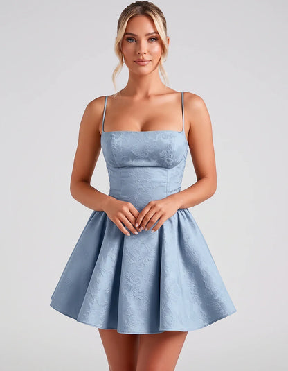 Satin Jacquard Spaghetti Strap Square Neck A-Line Mini Dress for Party, Cocktail, Evening, Summer, Graduation and Wedding Gue | SKU: LM-260707123456789-DUSTYBLUE-L,LM-260707123456789-DUSTYBLUE-M,LM-260707123456789-DUSTYBLUE-S,LM-260707123456789-DUSTYBLUE-XL,LM-260707123456789-DUSTYBLUE-XS