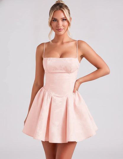 Satin Jacquard Spaghetti Strap Square Neck A-Line Mini Dress for Party, Cocktail, Evening, Summer, Graduation and Wedding Gue | SKU: LM-260707123456789-BLUSH-L,LM-260707123456789-BLUSH-M,LM-260707123456789-BLUSH-S,LM-260707123456789-BLUSH-XL,LM-260707123456789-BLUSH-XS