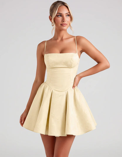 Satin Jacquard Spaghetti Strap Square Neck A-Line Mini Dress for Party, Cocktail, Evening, Summer, Graduation and Wedding Gue | SKU: LM-260707123456789-CHAMPAGNE-L,LM-260707123456789-CHAMPAGNE-M,LM-260707123456789-CHAMPAGNE-S,LM-260707123456789-CHAMPAGNE-XL,LM-260707123456789-CHAMPAGNE-XS
