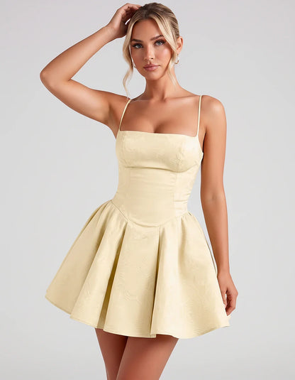Satin Jacquard Spaghetti Strap Square Neck A-Line Mini Dress for Party, Cocktail, Evening, Summer, Graduation and Wedding Gue | SKU: LM-260707123456789-CHAMPAGNE-L,LM-260707123456789-CHAMPAGNE-M,LM-260707123456789-CHAMPAGNE-S,LM-260707123456789-CHAMPAGNE-XL,LM-260707123456789-CHAMPAGNE-XS